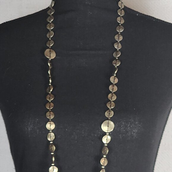 Chico's Vintage Gold Tone Threaded Metal Circle Adjustable 40" Necklace 3.5" Ext - Picture 2 of 16